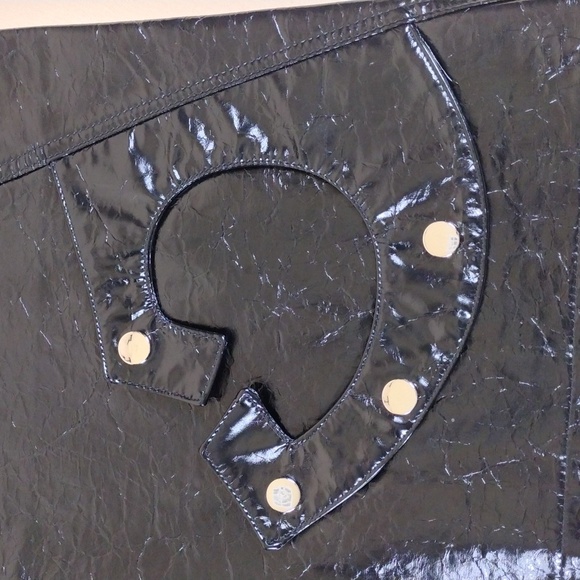 Nerazzurri Shiny Black Faux Leather Y2K Inspired Goth Biker Emo Flared Pants - Picture 12 of 14